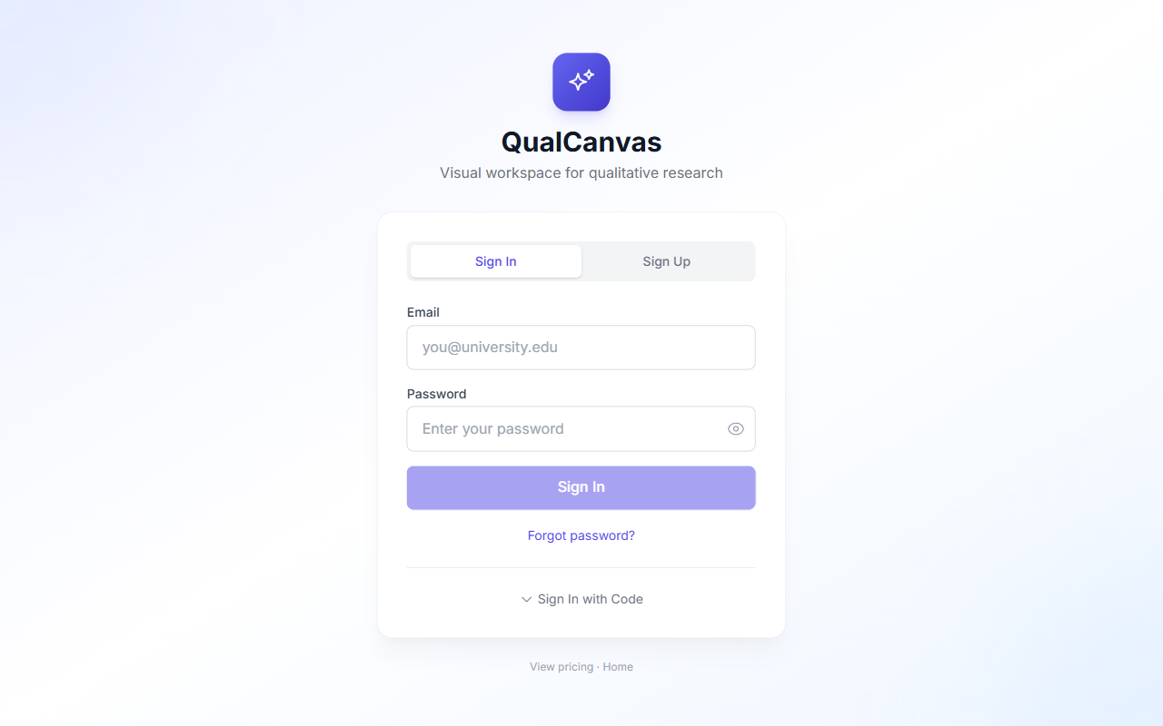 QualCanvas login page