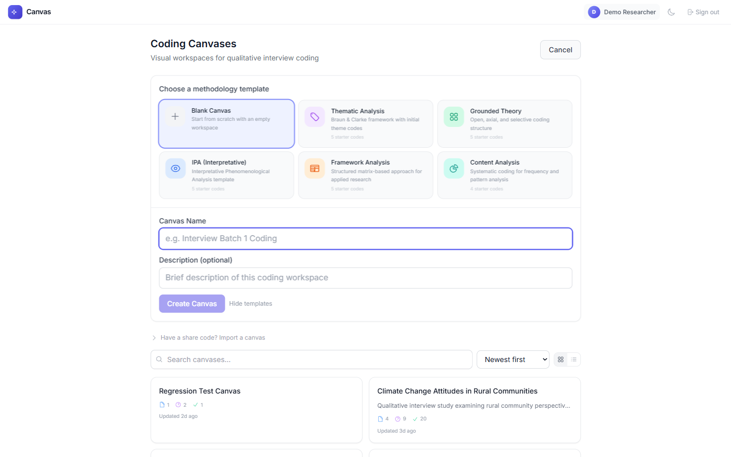Canvas template picker